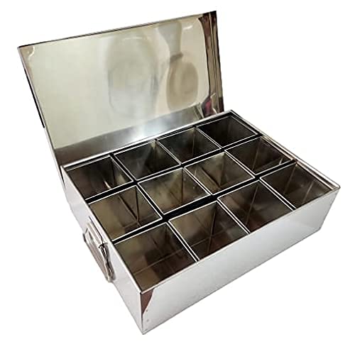 Commercial Stainless Steel Masala Dabba or Spice Box, 12 Containers, 950 ml each