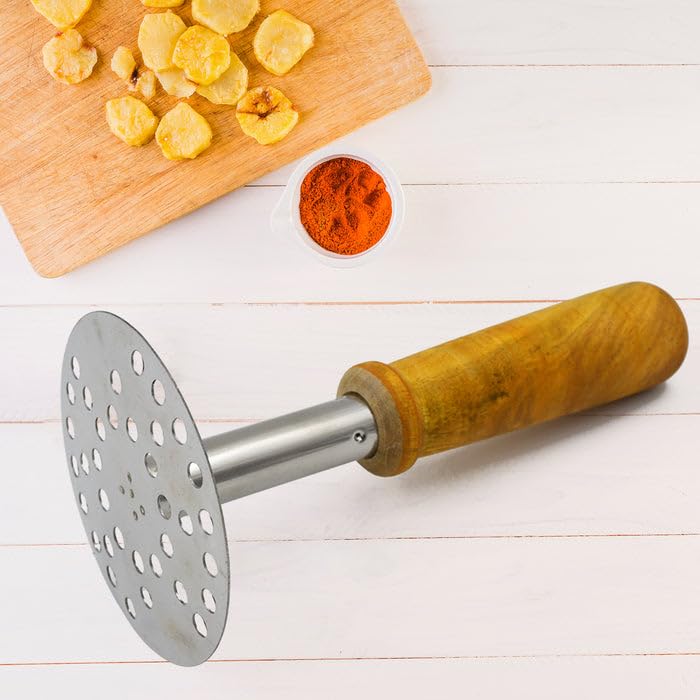 Stainless Steel Potato & Pav Bhaji Masher with Wooden Handle