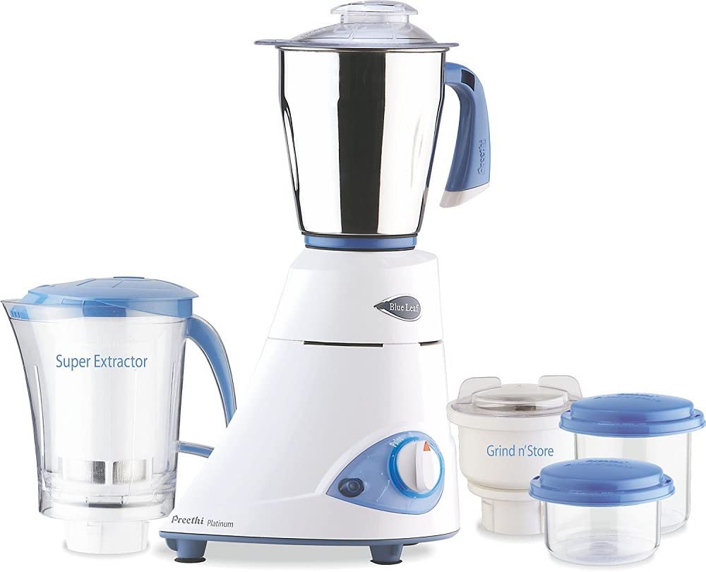 Preethi Mixer Grinder Blue Leaf Platinum - 110 Volts (for USA & Canada)