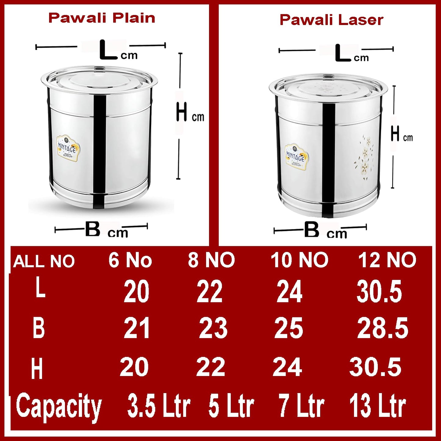 SS Plain Pavali Drum (Multiple Sizes)