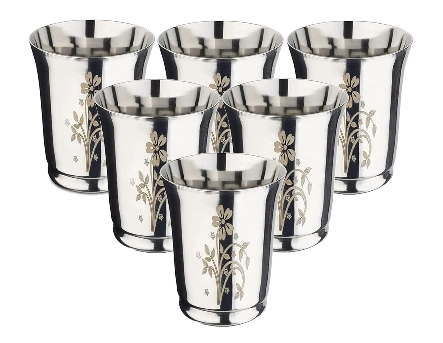 Stainless Steel Water Glasses Pari Design with Laser Flower Design | Capacity: 350 ML