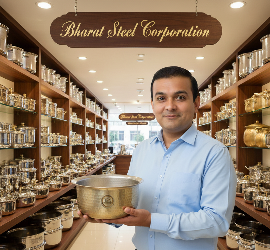 Brass Hammered Tope or Vessel with Tin (Kalai) Coating inside