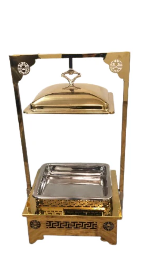 Gold Finish Maharaja Chafer, Stainless Steel, Lift-Top Complete Set Chafer