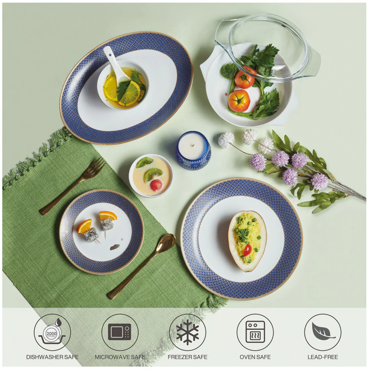 Cello Solitaire Opalware Dinner Set, Sapphire