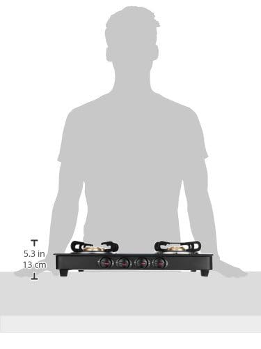 Prestige Marvel Glass Top 4 Burner Gas Stove, Manual Ignition, Tempered Glass, Black