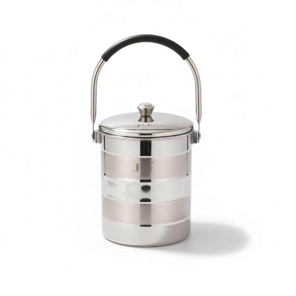JVL Classiware Stainless Steel Milk Pot with Lid & Handle, Multi-Purpose Storage Container for Oil & Dry Storage, Durable & Hygienic Kitchen Vessel - Matt Finish (3.75 Liters)