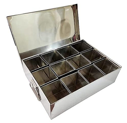 Commercial Stainless Steel Masala Dabba or Spice Box, 12 Containers, 950 ml each