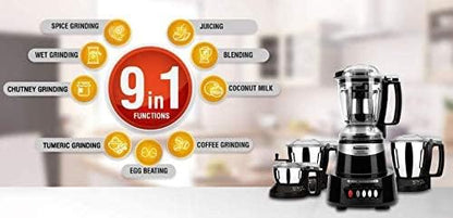 Panasonic Heavy Duty Mixer Grinder For Kitchen MX-AV425 (Charcoal Black) Elements Series Powerful 1500W(MMLW) 4 Jar(Three-304 Stainless Steel & 1Juicer Extractor Jar)|5 Years Motor Warranty