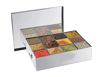 Commercial Stainless Steel Masala Dabba or Spice Box, 12 Containers, 950 ml each