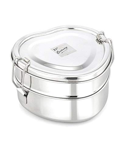 JVL Stainless Steel Lunch Box for Kids, Two Tier Tiffin Box with Inner Plate Ideal for School, Office & Travel - Heart Shape
