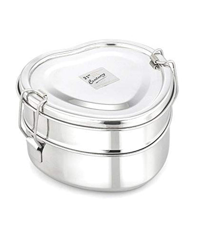 JVL Stainless Steel Lunch Box for Kids, Two Tier Tiffin Box with Inner Plate Ideal for School, Office & Travel - Heart Shape