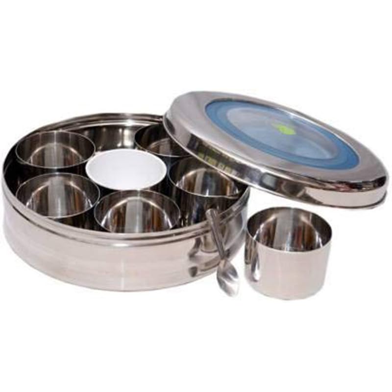 JVL Stainless Steel Kitchen Storage Spice tin Set with Seven Bowls - (200 ml Each, Medium) ST-2