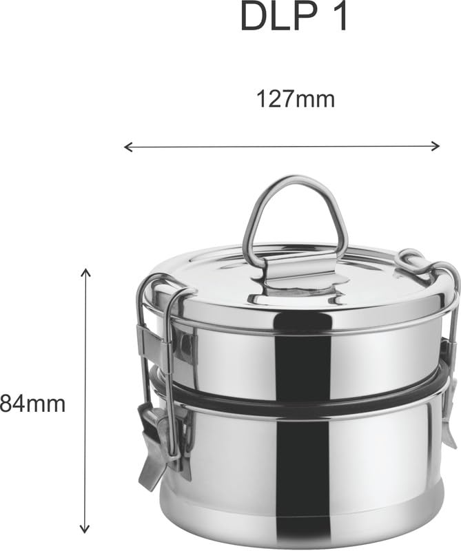 JVL Leak-Proof Stainless Steel Double Decker Lunch Box 600ml with Bag 2-Compartment Tiffin for Office & Kids Use Durable, Compact & Easy to Carry