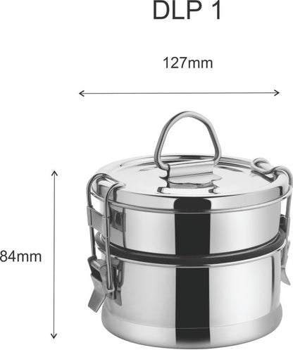 JVL Leak-Proof Stainless Steel Double Decker Lunch Box 600ml with Bag 2-Compartment Tiffin for Office & Kids Use Durable, Compact & Easy to Carry