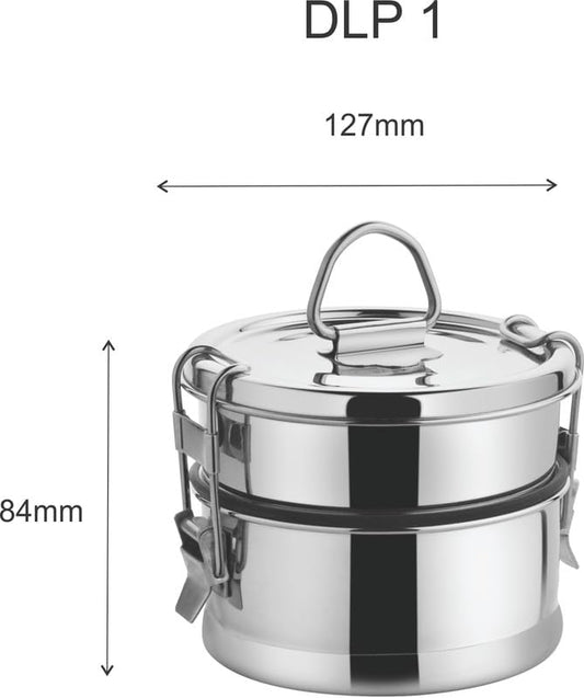 JVL Leak-Proof Stainless Steel Double Decker Lunch Box 600ml with Bag 2-Compartment Tiffin for Office & Kids Use Durable, Compact & Easy to Carry