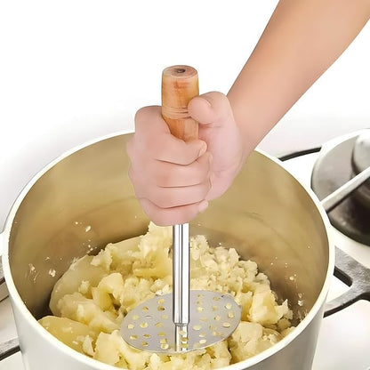 Stainless Steel Potato & Pav Bhaji Masher with Wooden Handle