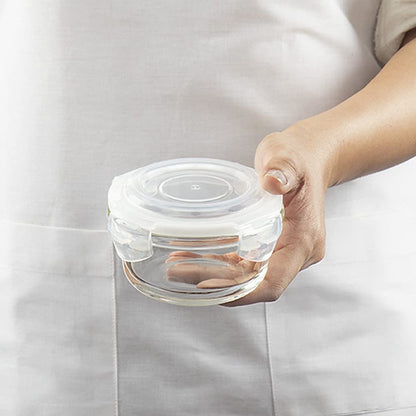 Borosil Daisy Lunchbox | 4pc (320ml x 2 Square + 240ml x 2 Round) Container Set