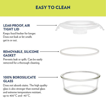 Borosil Daisy Lunchbox | 4pc (320ml x 2 Square + 240ml x 2 Round) Container Set