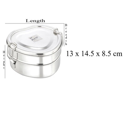 JVL Stainless Steel Lunch Box for Kids, Two Tier Tiffin Box with Inner Plate Ideal for School, Office & Travel - Heart Shape
