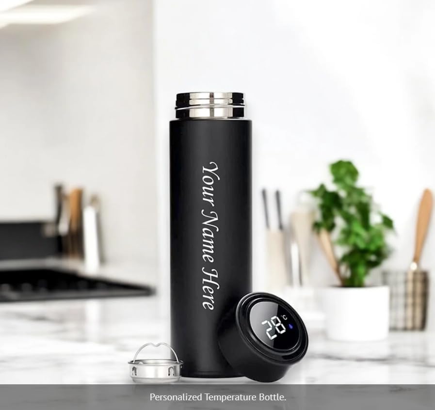 Personalised Stainless Steel Insulated Water Bottle with LED Temperature Display - 500ml