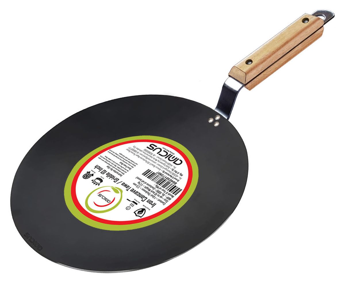 Iron Concave Tawa for Roti Chapati with Wooden Handle (All Sizes)