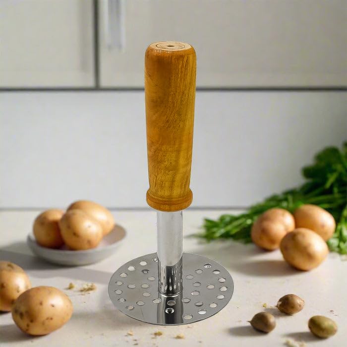 Stainless Steel Potato & Pav Bhaji Masher with Wooden Handle