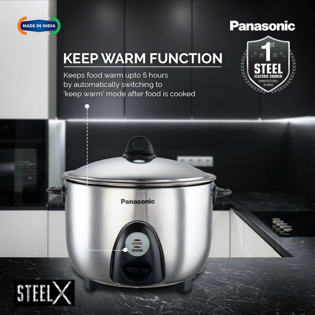 Panasonic SR-G18(SUS) I 660 Watts I Fully 304 Stainless Steel Automatic Electric Rice Cooker 1.8 Litres (1kg Capacity) |3 Layer Stainless Steel Clad Pan, Lid and Plate