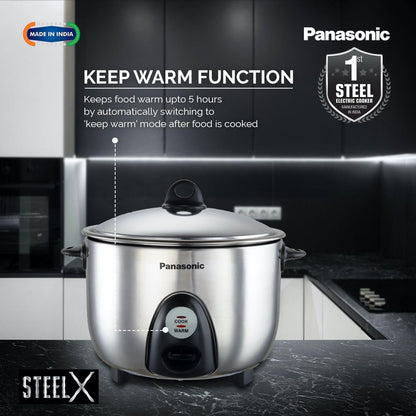 Panasonic SR-G18(SUS) I 660 Watts I Fully 304 Stainless Steel Automatic Electric Rice Cooker 1.8 Litres (1kg Capacity) |3 Layer Stainless Steel Clad Pan, Lid and Plate