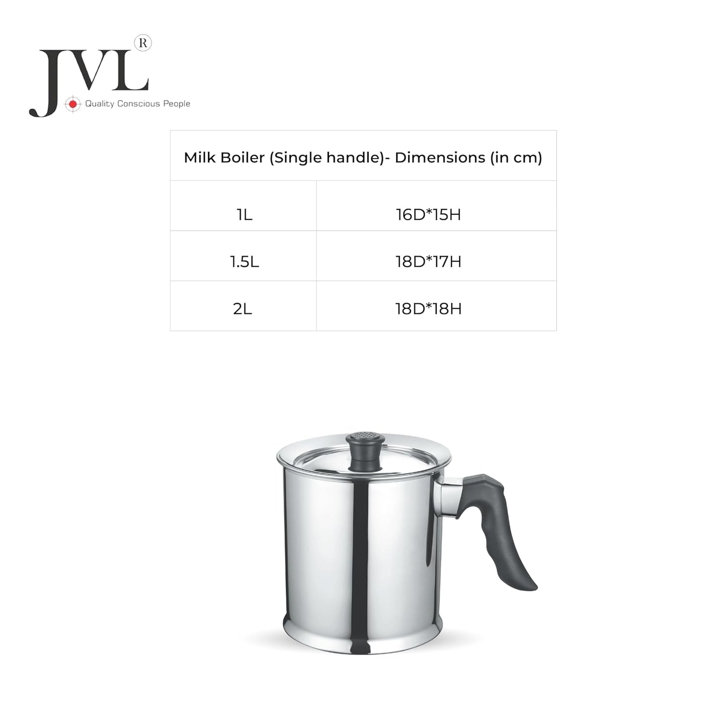 JVL Stainless Steel Double Wall Milk Boiler Storage with Single Bakelite Handle (1.5 Litre)