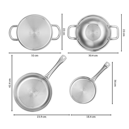 Stainless Steel Triply Cookware Set 4pcs Set