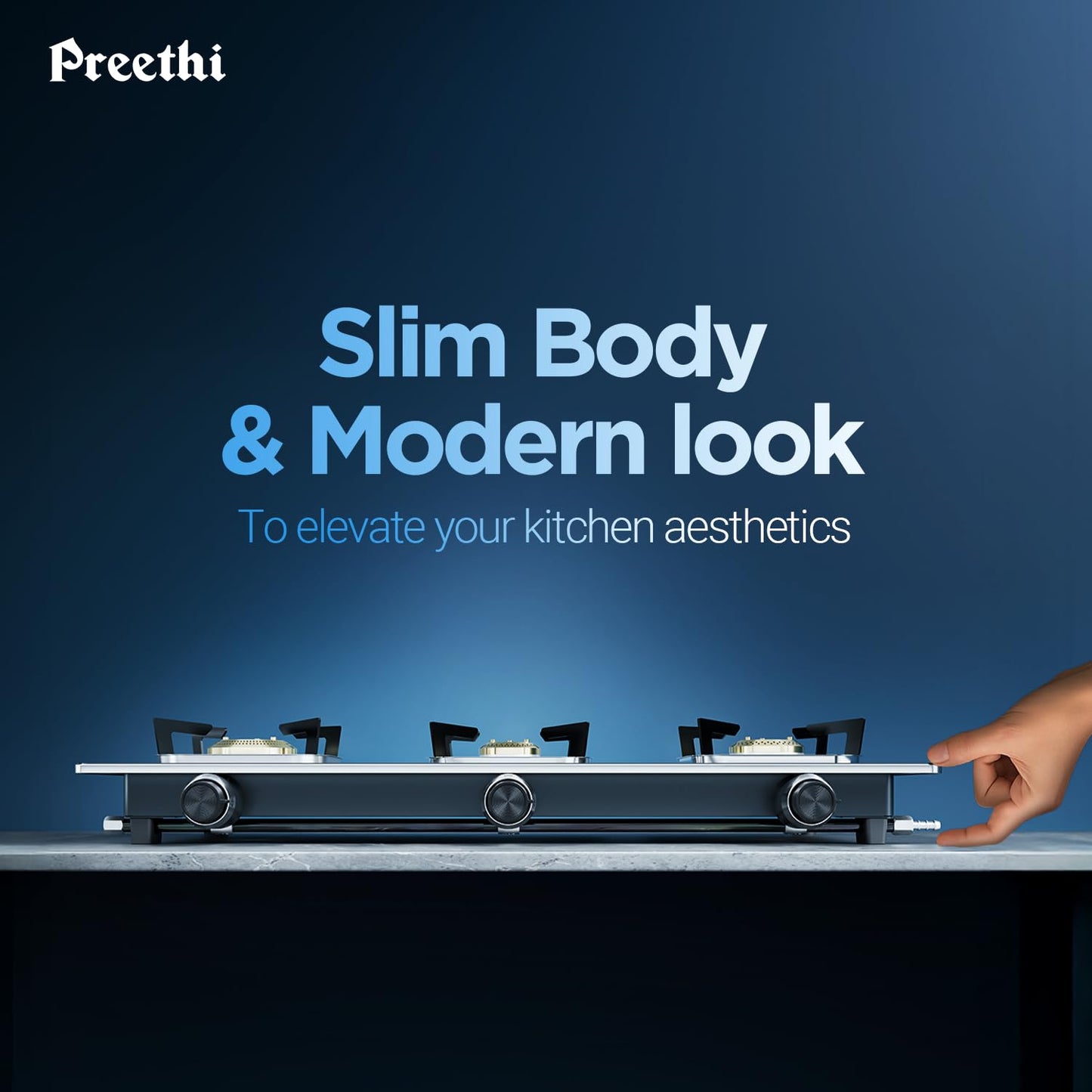 Preethi Silverin 3 Burner Glass Top Gas Stove | Easy-to-Clean with XL Spill Tray | Sparkling Clean in 2 Minutes | 5-Year Glass & Burner Warranty | Lifetime Valve Warranty | ISI Certified