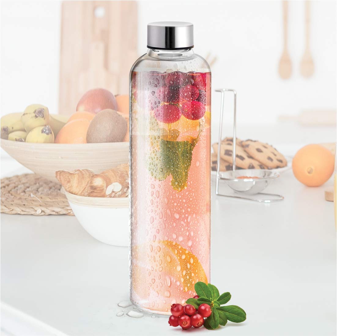 Treo By Milton Clarion Borosilicate Glass Water Bottle Set of 3, 1000 ml Each, Transparent