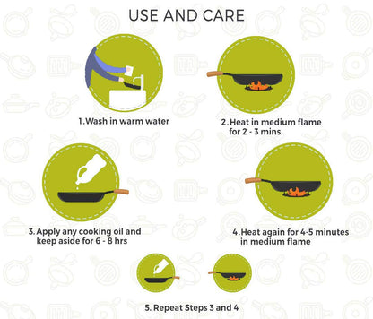 Iron Concave Tawa for Roti Chapati with Wooden Handle (All Sizes)