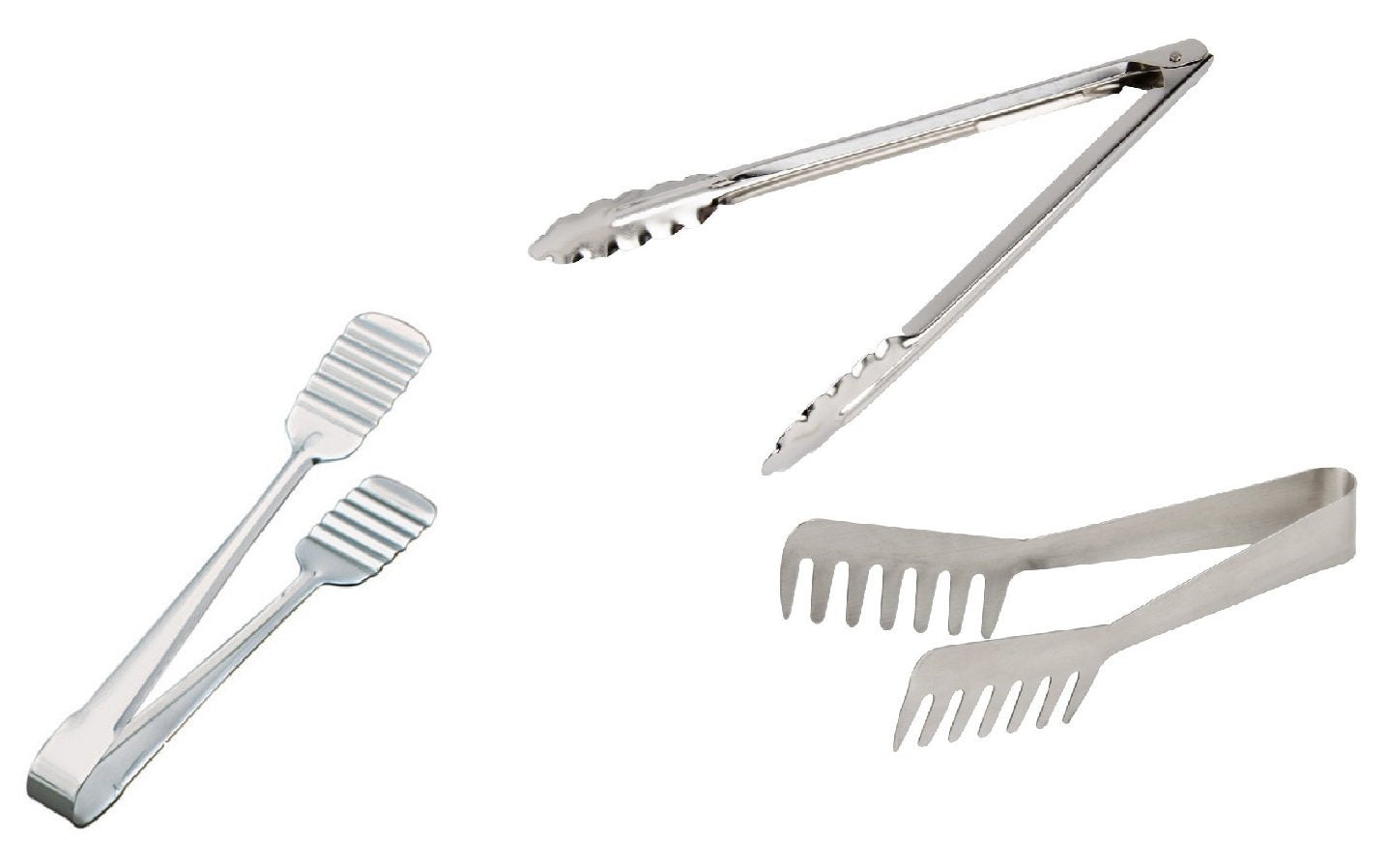 Stainless Steel Tongs Range - Utility, Noodle, and Cake Tong.