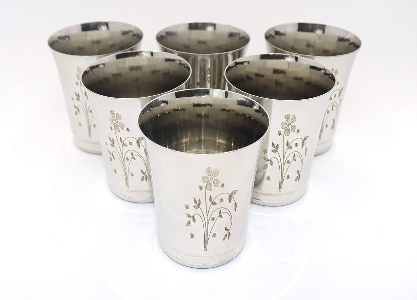 Stainless Steel Water Glasses Pari Design with Laser Flower Design | Capacity: 350 ML
