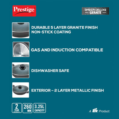 Prestige Omega Deluxe Granite Kadai (All Sizes)