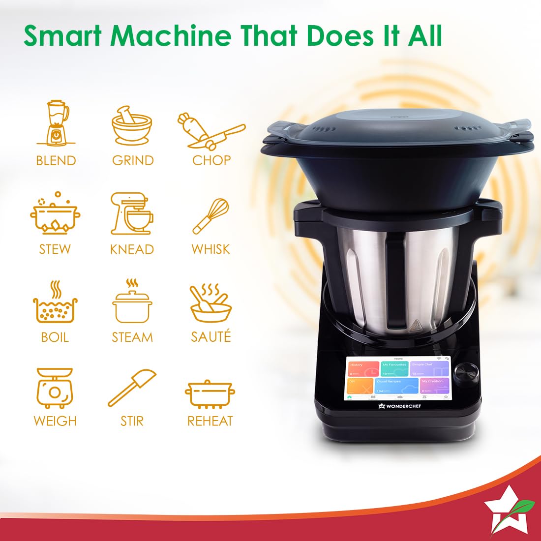 Wonderchef Chef Magic Kitchen Robot, Automatic Cooking Assistant, 500+ Recipes by Chef Sanjeev Kapoor, 15+ Cooking Modes, Create/Edit Recipes, Built-in Weighing Scale, Wi-fi & Phone App, 2-Yr Warranty