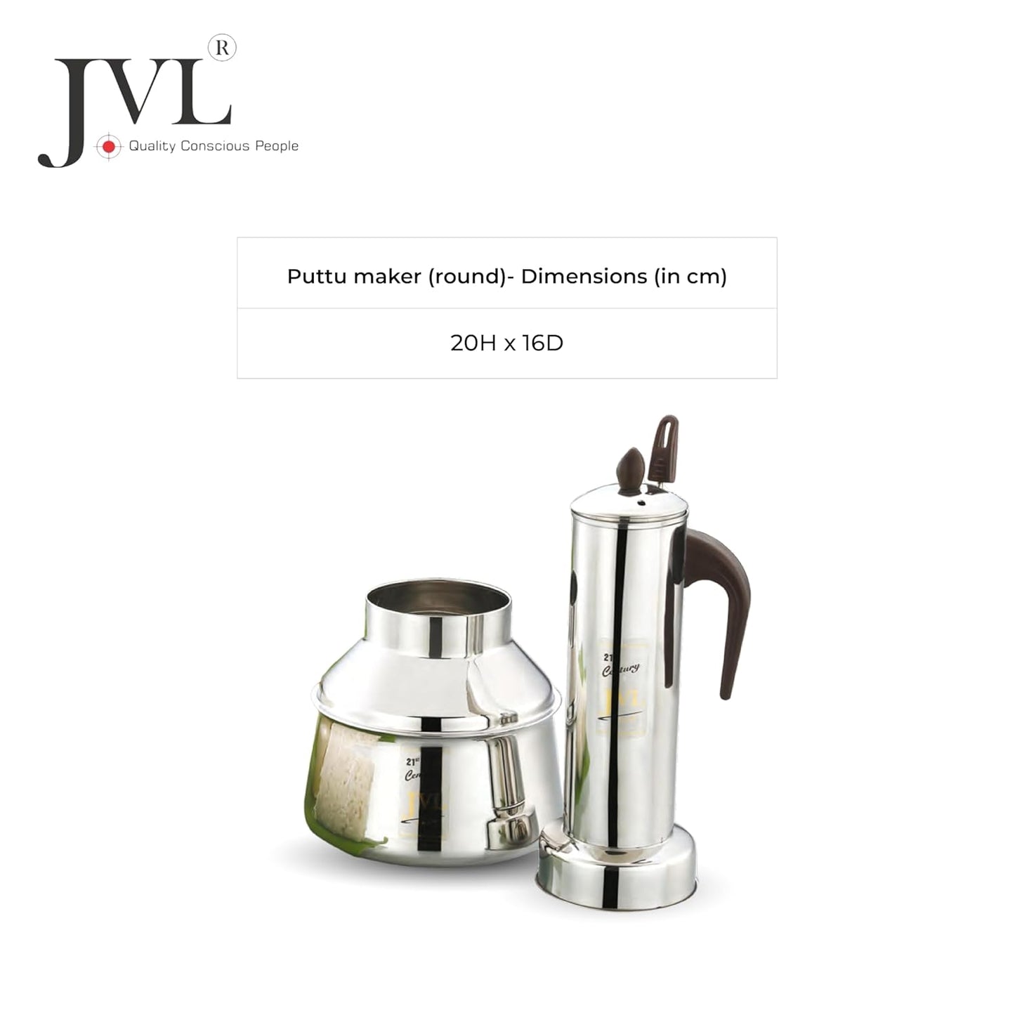 JVL Stainless Steel Puttu Kudam Maker with Triply Base, comes with Lid
