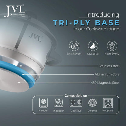 JVL Stainless Steel Triply Base Thatte Idly Maker (5 Mini Idly plates) 1 Steamer Vessel, 5 Mini Idly Plates, 1 Stand, 1 Lifter and 1 Spatula