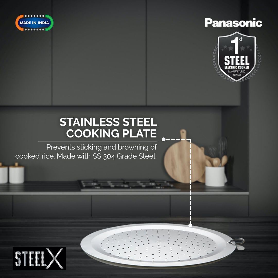 Panasonic SR-G18(SUS) I 660 Watts I Fully 304 Stainless Steel Automatic Electric Rice Cooker 1.8 Litres (1kg Capacity) |3 Layer Stainless Steel Clad Pan, Lid and Plate