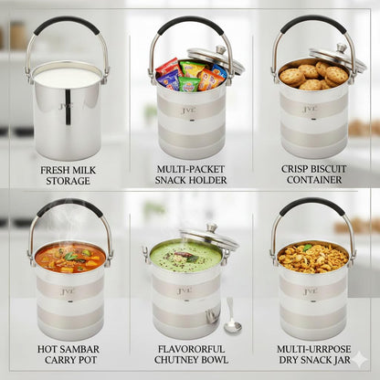 JVL Classiware Stainless Steel Milk Pot with Lid & Handle, Multi-Purpose Storage Container for Oil & Dry Storage, Durable & Hygienic Kitchen Vessel - Matt Finish (3.75 Liters)
