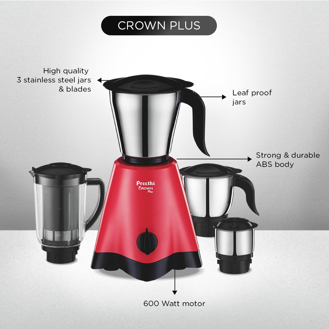 Preethi Mixer Grinder - Crown Plus 600 Watts