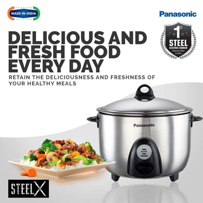 Panasonic SR-G18(SUS) I 660 Watts I Fully 304 Stainless Steel Automatic Electric Rice Cooker 1.8 Litres (1kg Capacity) |3 Layer Stainless Steel Clad Pan, Lid and Plate