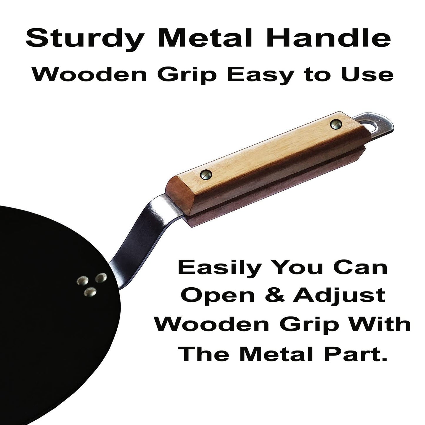 Iron Concave Tawa for Roti Chapati with Wooden Handle (All Sizes)