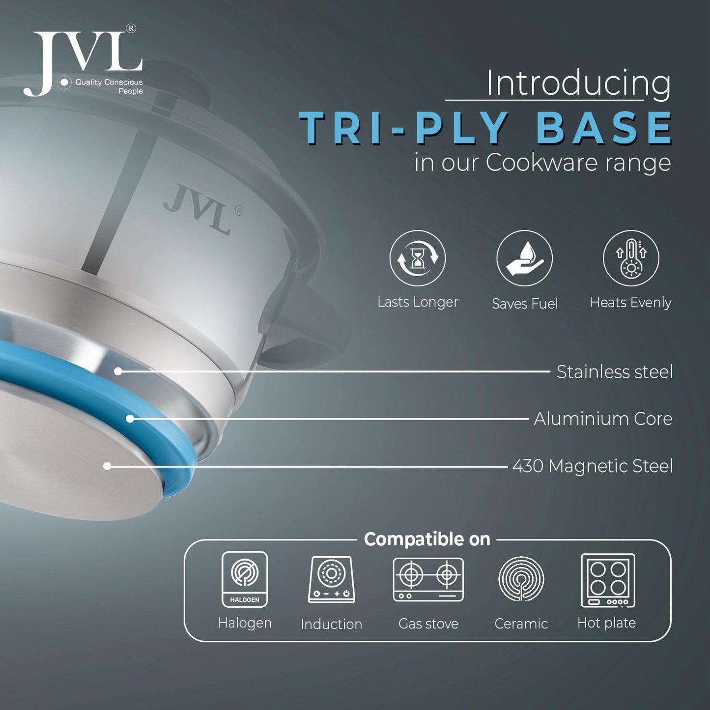 JVL Stainless Steel Puttu Kudam Maker with Triply Base, comes with Lid