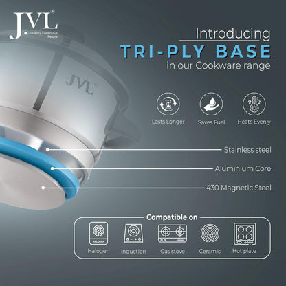 JVL Stainless Steel Puttu Kudam Maker with Triply Base, comes with Lid