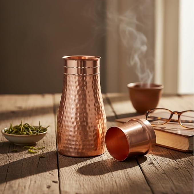 Copper Water Bottle with Inbuilt Glass 1000ml