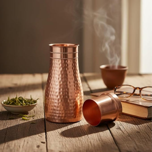 Copper Water Bottle with Inbuilt Glass 1000ml