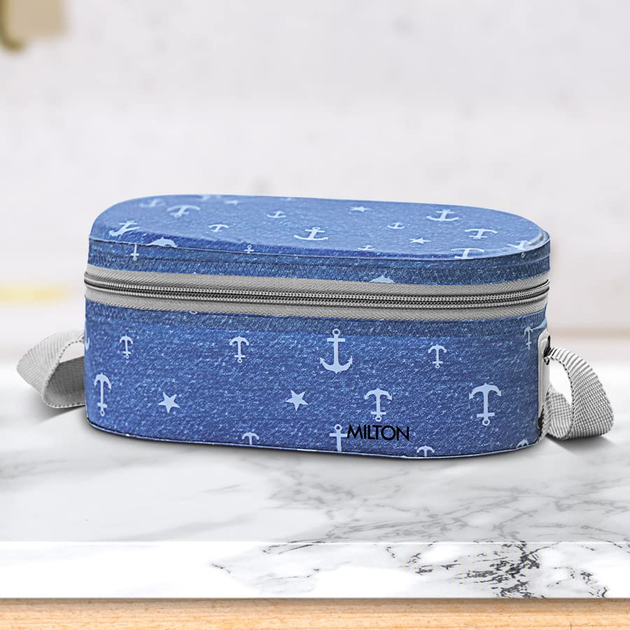 MILTON Corporate Lunch Box Stainless Steel Tiffin (2 Round Container 280 ml Each and 1 Pc Oval Container 500 ml) with Bag, Leak Proof & Airtight Containers with Spoons, Blue