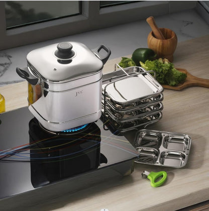JVL Triply Base Square Shape Idly and Dhokla Maker (4 Idly & Steamer Plates)